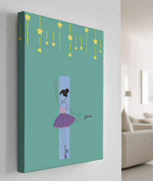 Elegant ballerina illustration with stars on a teal background