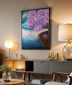 A Beautiful Cherry Blossom Tree in a Dreamlike Landscape