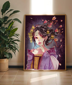 Retrato de anime elegante con acentos florales y dorados