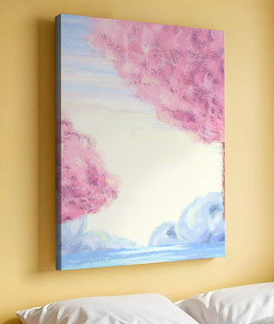 Serene Landscape with Cherry Blossom Trees and Tranquil Sky