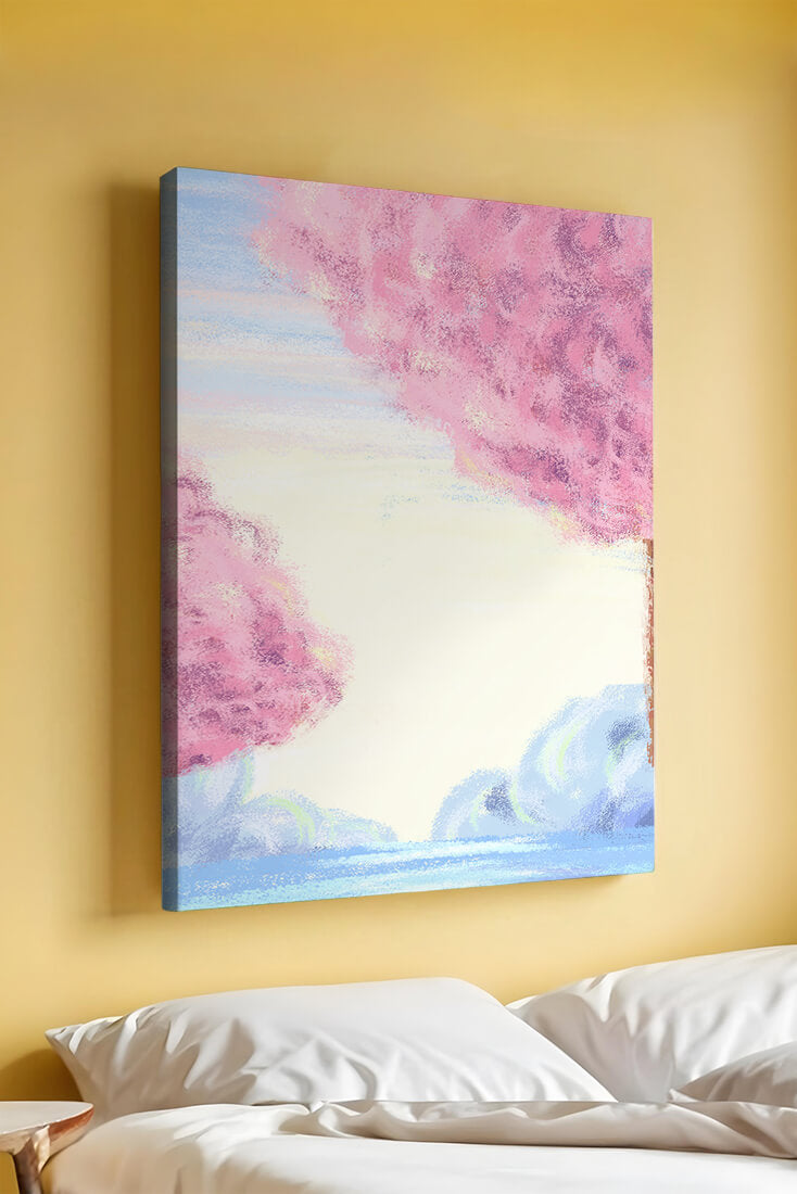 Serene Landscape with Cherry Blossom Trees and Tranquil Sky