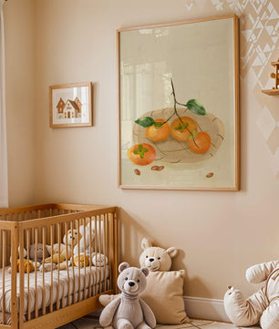Still Life with Persimmons and Branch on a Neutral Background