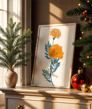 Elegante Illustration lebendiger Ringelblumen auf grünem Hintergrund