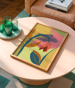 Abstract floral illustration with vibrant colors and organic shapes