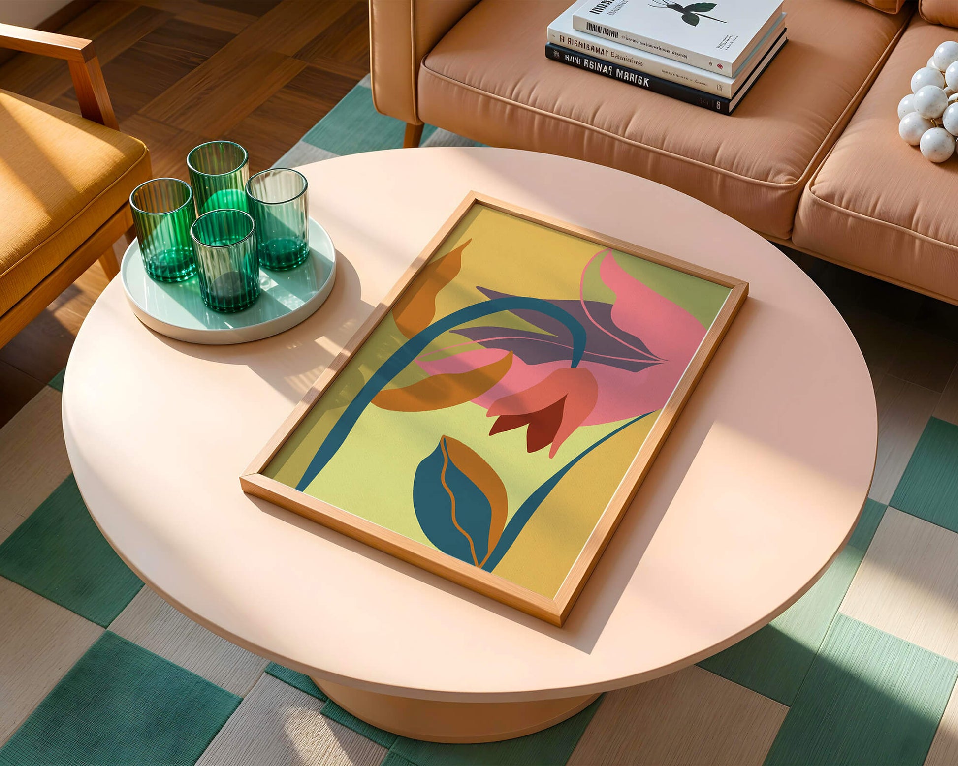 Abstract floral illustration with vibrant colors and organic shapes