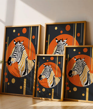 Arte moderno de cebra con acentos dorados sobre fondo abstracto