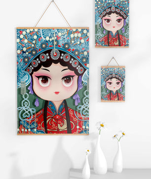 Cute Cartoon Character in Traditional Chinese Clothing with Intricate Headpiece