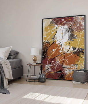 Pieza de arte abstracto colorida con trazos y salpicaduras audaces