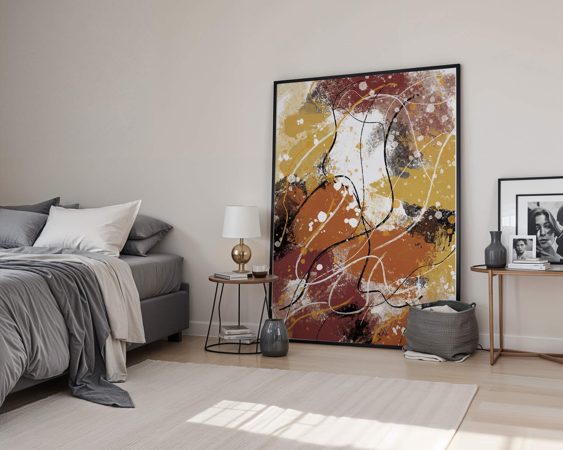 Pieza de arte abstracto colorida con trazos y salpicaduras audaces