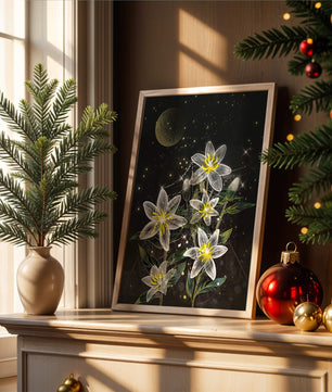 Luminous Night Flowers Under a Starry Sky with Golden Moon - Mi tienda