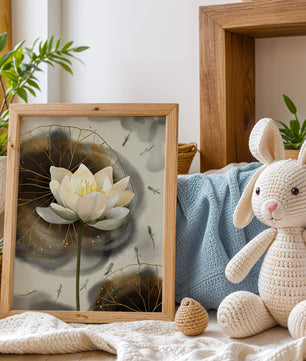Illustration of a lotus flower with golden accents