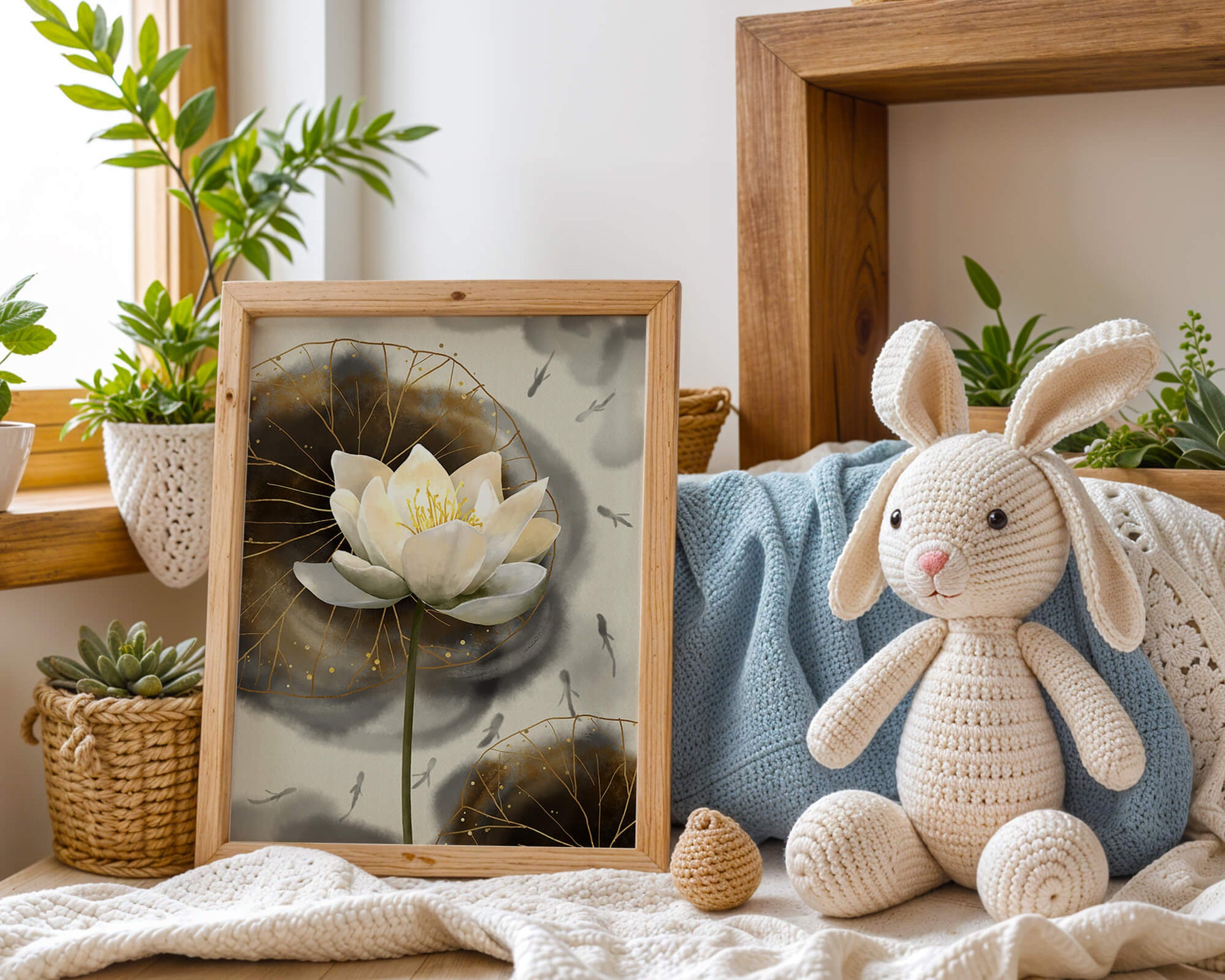 Illustration of a lotus flower with golden accents