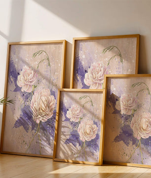 Elegant floral artwork with soft purple and pink hues