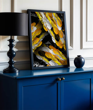 Abstract Composition with Yellow and White Feathers on a Black Background - Mi tienda