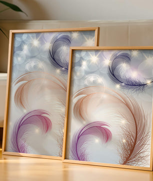 Elegant abstract feather design with sparkles and soft colors