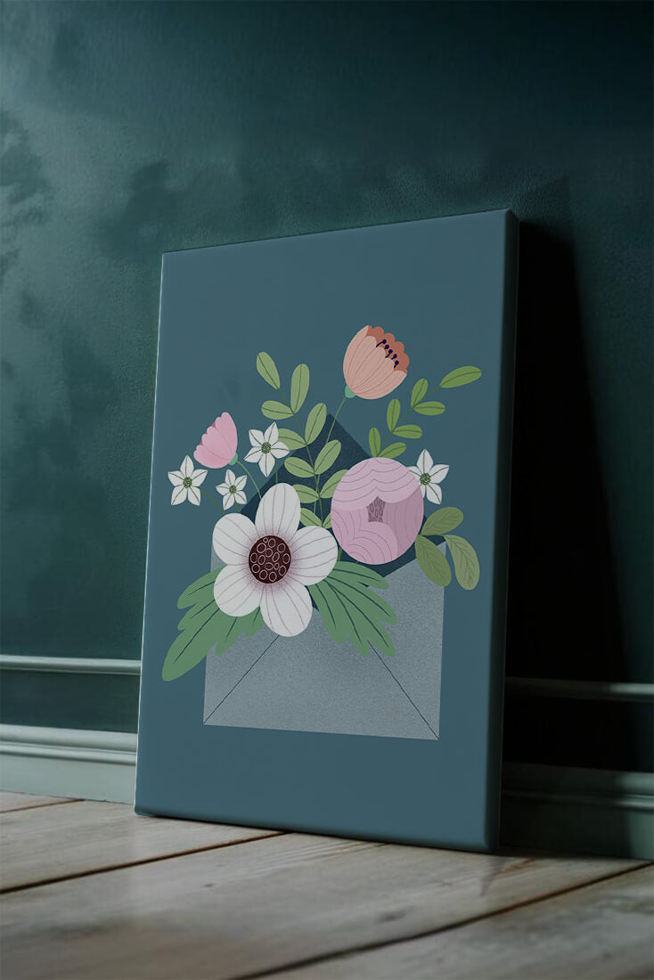 Floral bouquet in envelope with elegant botanical design