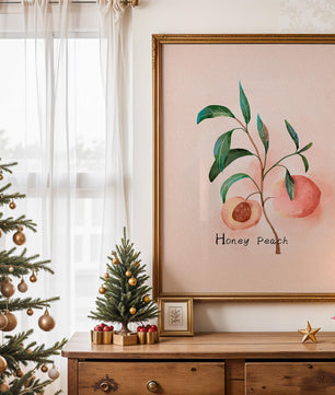 Watercolor Illustration of Honey Peach with Leaves on Light Background - Mi tienda
