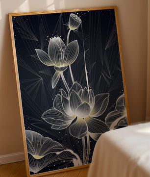 Elegant Lotus Flower Illustration with Geometric Background