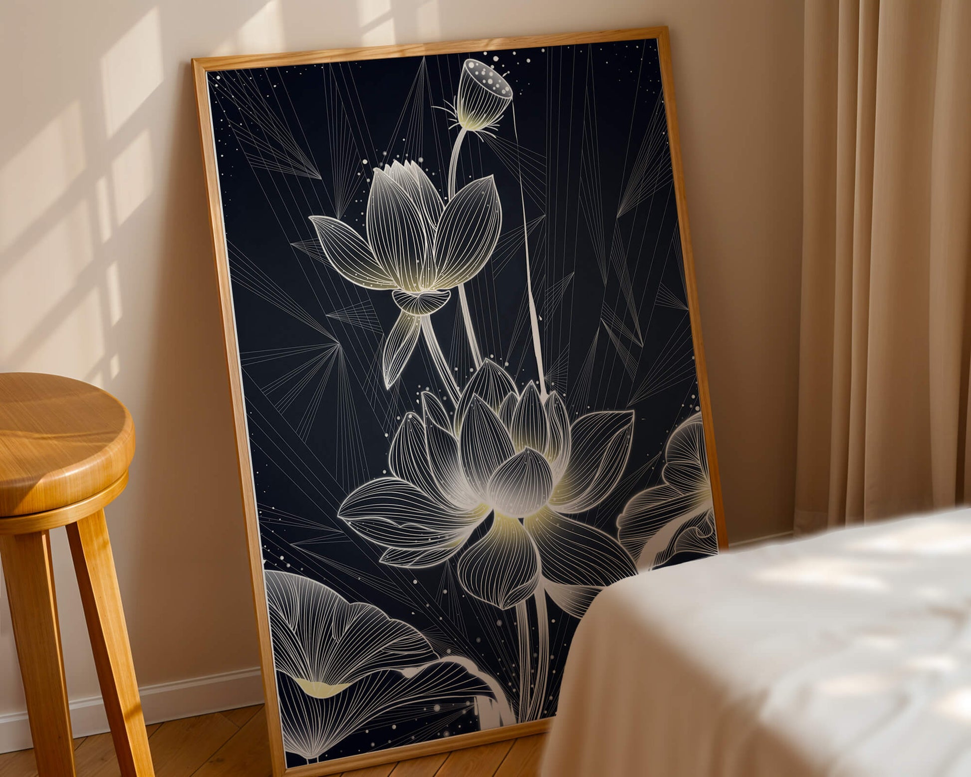 Elegant Lotus Flower Illustration with Geometric Background