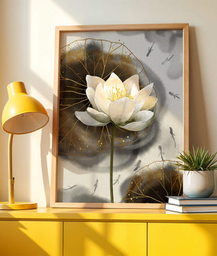 Illustration of a lotus flower with golden accents