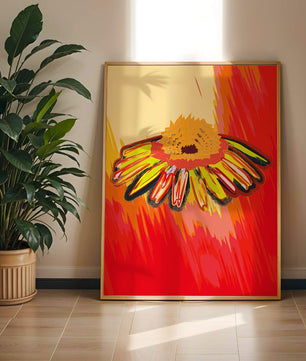 Abstract vibrant flower illustration with bold colors and dynamic strokes