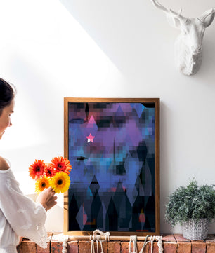 Geometrische abstrakte Kunst in lebhaften Blau- und Lilatönen