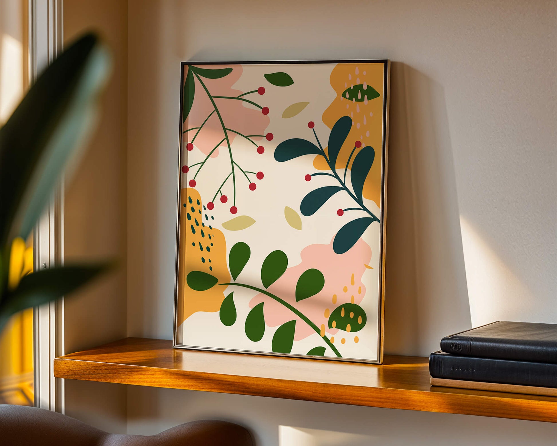 Abstract Floral Pattern with Bold Colors and Geometric Shapes