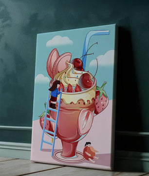 Verspieltes Dessert mit Erdbeeren und Kirschen