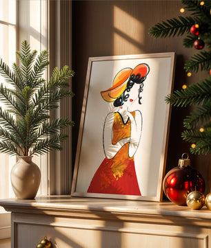 Elegante Frau in einem lebendigen Hut und Kleid Illustration
