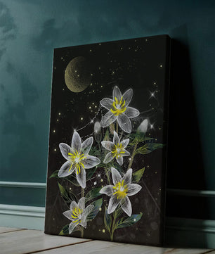 Luminous Night Flowers Under a Starry Sky with Golden Moon - Mi tienda