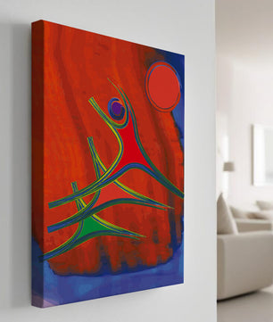 Abstract colorful artwork with dynamic figures and bold colors