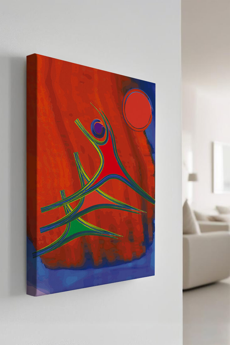 Abstract colorful artwork with dynamic figures and bold colors
