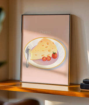 Plate with Cheese and Tomatoes on Pink Background