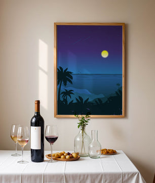 Serene Tropical Night Scene With Palm Trees and Moonlit Ocean - Mi tienda