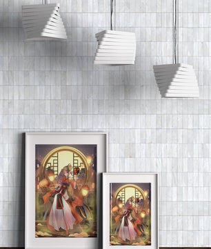 Elegant Asian-inspired fantasy artwork with lanterns
