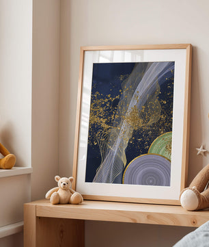 Abstract swirl with gold accents on dark background