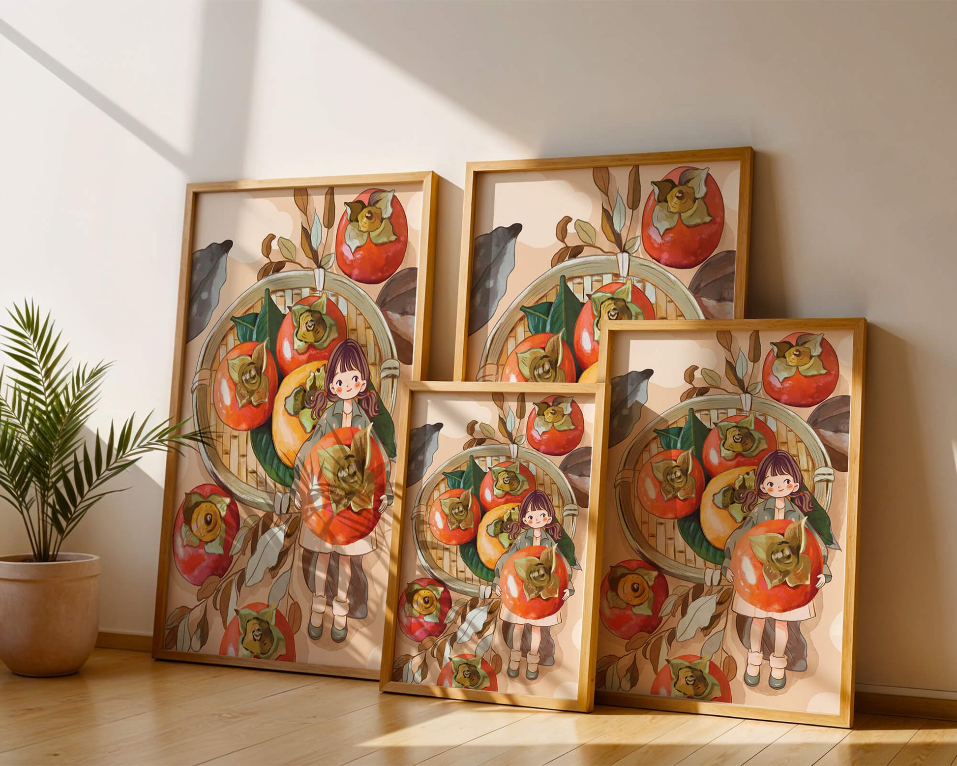 Joven sosteniendo un dátil en una escena de cosecha caprichosa