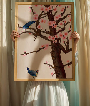 Ilustración encantadora de un árbol de cerezo con pájaros