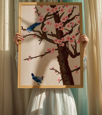 Charming illustration of cherry blossom tree with birds