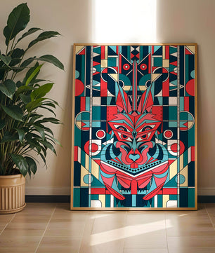 Arte abstracto geométrico de lobo con influencias tribales