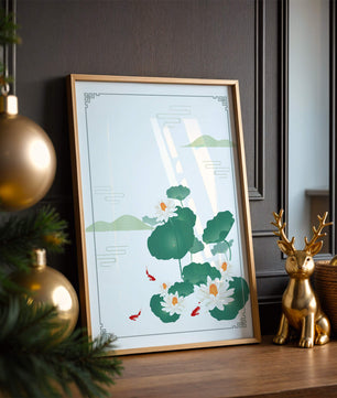 Elegante Lotus- und Koi-Fisch-Illustration mit orientalischen Designelementen