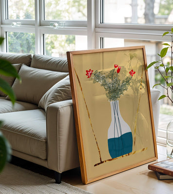 Vase with Red Flowers and Golden Accents