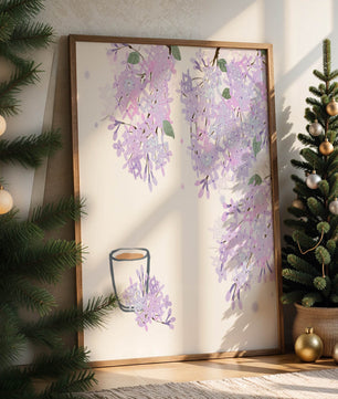 Elegant floral illustration with lilac blossoms and delicate branches