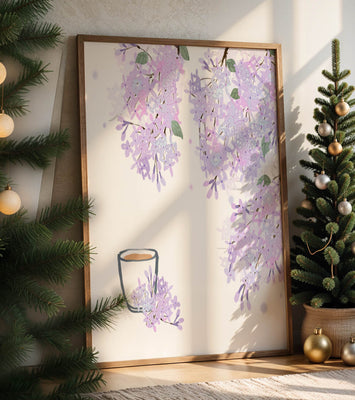 Elegant floral illustration with lilac blossoms and delicate branches