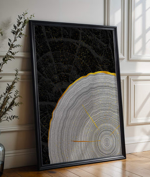Abstract Wood Grain Pattern with Gold Accents on Black Background - Mi tienda