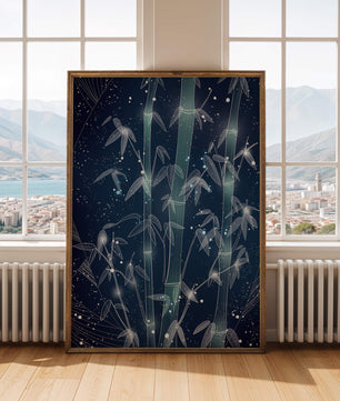 Illustration Of Bamboo With Snowfall In A Night Sky - Mi tienda