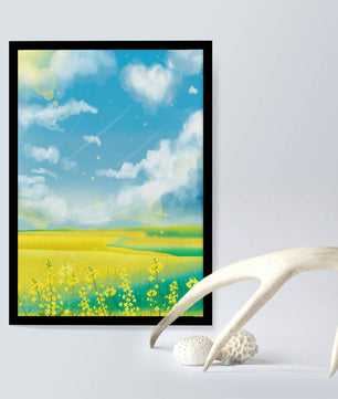 Sunny Meadow with Yellow Flowers and Blue Sky Scenic Art