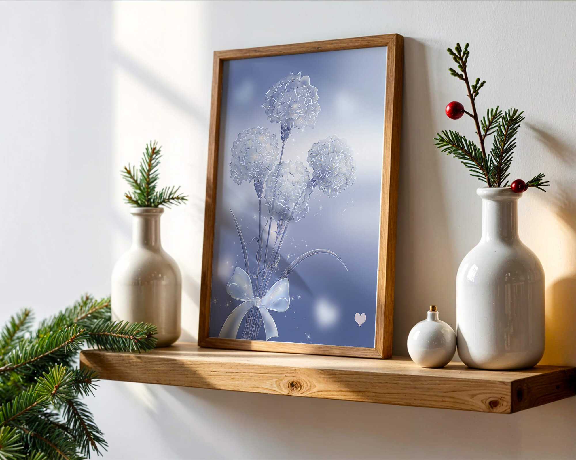 Carnations With Sparkles And Ribbon On Blue Background - Mi tienda