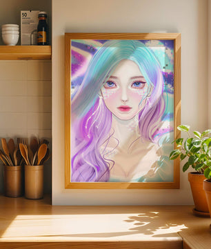 Fantasy portrait of a woman with pastel hair and vibrant features