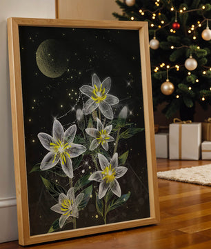 Luminous Night Flowers Under a Starry Sky with Golden Moon - Mi tienda